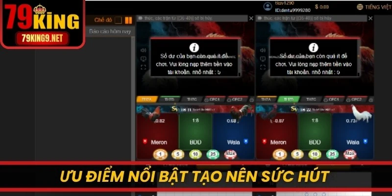 Ưu điểm nổi bật tạo nên sức hút của sảnh Gà SV388 tại 79KING